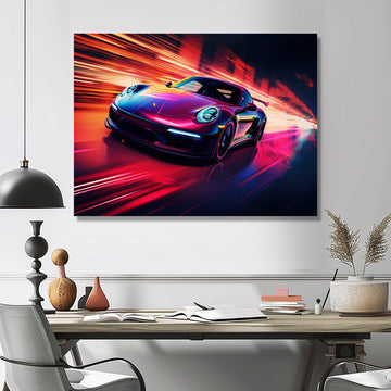 Futuristic Fuchsia High Speed Porsche - Car Exotic Canvas Wall Art